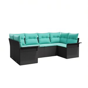 Black Poly <b>Rattan</b> Garden <b>Sofa</b> Set With Cushions 6 Seater Outdoor Furniture Contemporary Design - Product Image 1