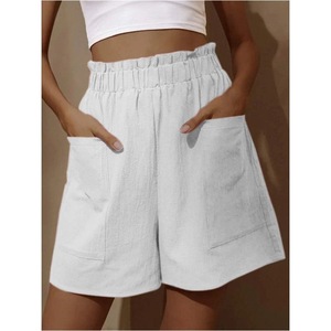 Summer New Loose Large Size Casual Shorts Pantalon décontracté solide à taille haute pour femmes Pantalon à deux poches à jambes larges Short féminin Sport - Product Image 2