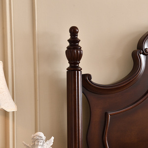 Lit en bois massif de style rétro américain, 1,8 m, avec rangement, chambre principale, lit double, style princesse française - Product Image 4