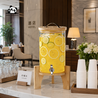 Distributeur de boissons en verre personnalisé avec logo, couvercle en bambou et support en bois pour les fêtes