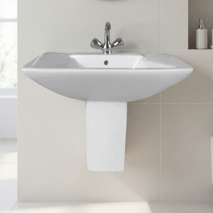 Lavabo demi-pied en céramique à surface solide, finition brillante ou mate, pour villa et centre commercial - Product Image 2