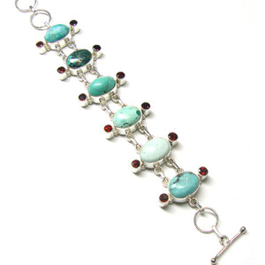 Bracelet personnalisable en argent 925 authentique bleu tibet turquoise rouge grenat argent sterling 925 bijoux design ethnique indien - Product Image 3