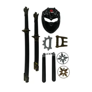 Popular Halloween ninja plastic weapon toy Long spray painted samurai sword with 4 darts nunchucks black mask children's combina