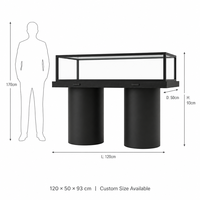 Vitrine de présentation de bijoux à double cylindre en verre, socle noir mat, vitrine de vente au détail avec éclairage LED pour bijouterie