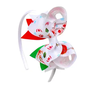 Hair accessories for kids threaded webbing heart Headband for Christmas Party Santa Claus and snowman bow knotted Headband