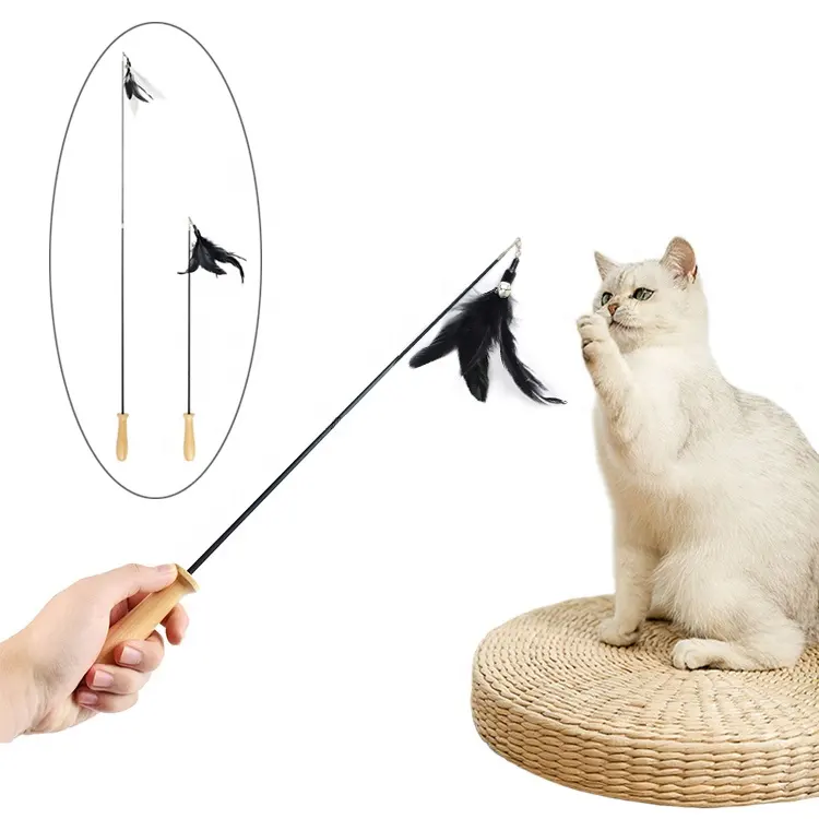 Brinquedo interativo para animais de estimação, brinquedo de penas de pássaros, varinha retrátil substituível para gatos