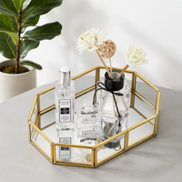 Plateau miroir doré octogonal en verre, organiseur de maquillage, plateau décoratif pour parfums et cosmétiques, idéal pour centre de table de mariage