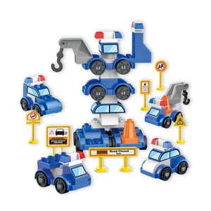 Educational Toys Creative Building Blocks Car Sets Police Car Fire Truck Engineering Vehicle 4 in 1 Transformable Robot 67PCS
