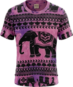 Camiseta de manga corta y cuello redondo con diseño de elefante sublimado con efecto tie-dye. Hecho de poliéster de 140 g/m². - Product Image 5