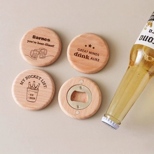 Modern Wedding Party Mini Round <strong>Wooden</strong> Beer <strong>Opener</strong> With Stainless Steel Magnetic Magnet Wood <strong>Bottle</strong> <strong>Opener</strong> for Guests - Product Image 4