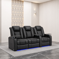Canapé inclinable électrique moderne à trois places en cuir véritable et bois, zéro gravité, pour hôtel, villa, école, cinéma maison