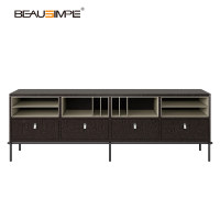 Buffet Tiretto en placage de bois de luxe italien, armoire avec compartiment de rangement ouvert et tiroirs pour villa de luxe, salle à manger, salon