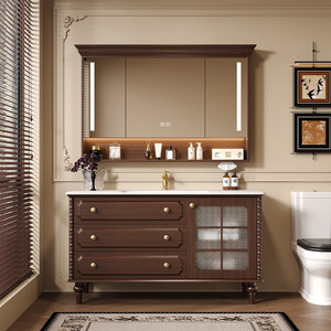 French retro bathroom cabinet hot curved integrated basin washbasin <b>oak</b> floor standing washbasin cabinet - Product Image 3