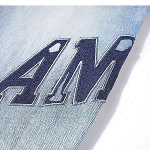 Nouveau style de la marque de mode urbaine, jeans déchirés tendance, patchwork, brodés, élastiques, coupe slim, personnalisés pour hommes - Product Image 4