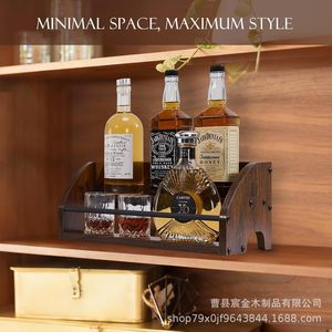 Wooden Wine Rack Double Layer Iron Wood Combination Multi Purpose Storage Rack For <b>Kitchen</b> Party Durable Rectangle Shape - Product Image 3