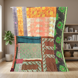 Manta india vintage Kantha hecha a mano, clásica, ecológica, 100% algodón orgánico, reversible, para uso hotelero. - Product Image 3