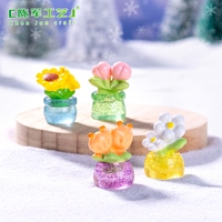 Resin Mikro-landscape Kreatif Bunga Matahari Tulip Lucu Lukisan Tangan Artistik DIY Aksesoris Dekoratif Mini untuk Mobil dan Meja