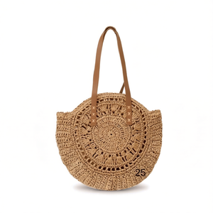 Bolsos de papel tejido redondos y grandes de 45 cm con diseño hueco para mujer, bolso de playa para verano. - Product Image 1