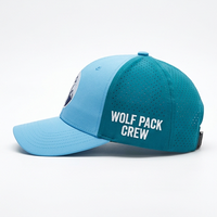 Topi Baseball Outdoor Bordir Serigala, Logo Bordir, Dua Warna Biru Muda Teal, Cepat Kering, Jaring Berlubang