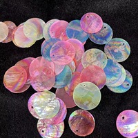 Irisan Cangkang Alami 25MM Bulat Berlapis Warna Elektroplating DIY Kalung Aksesoris Perhiasan Setengah Jadi Grosir
