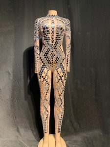 दर्पण नग्न Jumpsuit लंबी आस्तीन मेष महिला गायक नर्तकी नाइट क्लब बार जन्मदिन संगठन शो तेंदुआ नृत्य चरण पोशाक - Product Image 3