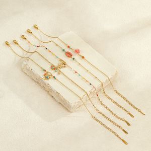 Bijoux de plage d'été Bohème Acier inoxydable émail goutte à goutte huile colorée perlée fleur étoile de mer pendentif bracelets à breloques pour femmes - Product Image 2