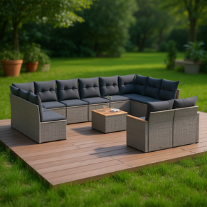 Set Divano da Giardino Grigio con Cuscini, Resistente ai Raggi UV, in Rattan PE, Arredamento da Esterno dal Design Contemporaneo, Impermeabile - Product Image 2