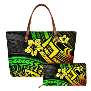 Customize Ladies Bag Set Reggae Color Hawaii Tropical Floral Tattoo Printed Purses and Handbags Tote Bags Wallets For Women 2021