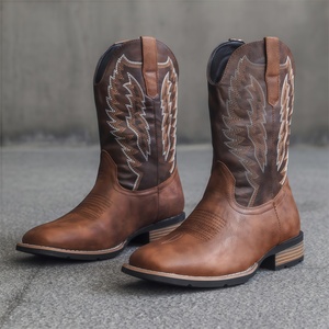 <span class=keywords><strong>Botas</strong></span> <span class=keywords><strong>de</strong></span> Diseño Estilo Western Retro Ecuestres con Punta Cuadrada, Forro <span class=keywords><strong>de</strong></span> Microfibra, Bordado Moderno, Abertura en V y Caña Larga - Product Image 1