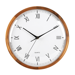 Horloge murale moderne en bois à affichage simple avec chiffres romains, couvercle en verre bombé, mouvement silencieux pour la décoration du salon - Product Image 4