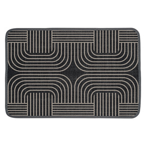 Tapete para Puerta con Patrón Geométrico Rectangular Negro, Imitación Lino, Lavable a Máquina, Antideslizante, para Entrada del Hogar - Product Image 1