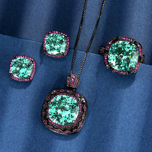 Lujo Dubai nupcial boda Boutique joyería conjunto mujer negro Oro Verde circón <span class=keywords><strong>Esmeralda</strong></span> anillo pendientes colgante collar - Product Image 1