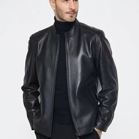 Veste en cuir de mouton pur pour homme, noire, avec fermeture éclair, veste en cuir d'agneau véritable noire et marron pour homme, veste de motard MOTO Cafe Racer