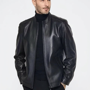 Black Mens Pure Sheep Leather Zipper <b>Jacket</b> Men's Black & BROWN Genuine Lambskin Leather Biker MOTO cafe racer <b>Jackets</b> - Product Image 5