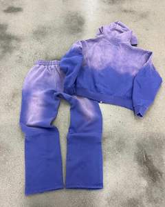 ชุดเซ็ตแทรคสูทผู้ชายไซส์ใหญ่ 2 ชิ้น เสื้อฮู้ดซิปพิมพ์ลายสไตล์วินเทจ พร้อมกางเกงขายาวผ้ายืดแบบย้อมสีเอซิด - Product Image 2