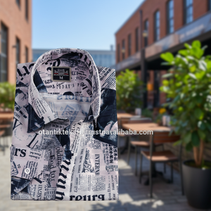 เสื้อพิมพ์หนังสือพิมพ์ขาวดำผู้ชาย - Product Image 2