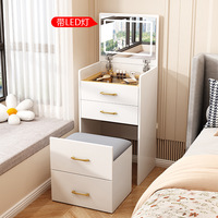 Miroir de coiffeuse moderne en verre flottant pour petit appartement, table de maquillage rabattable avec armoire de rangement multifonctionnelle – Direct Usine