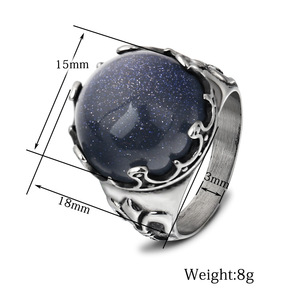 다양한 사이즈의 빈티지 스테인리스 스틸 보석 블루 샌드 스톤 반지 남성용 - Product Image 2