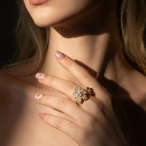 Bague ouverte double fleur tendance 2026 en argent sterling S925 incrustée de moissanite étincelante pour femme, cadeau bijou - Product Image 3