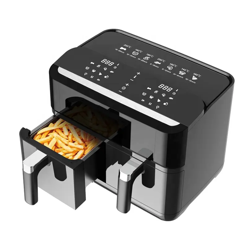 Venda quente airfryers domésticos 9l tela sensível ao toque fritadeira dupla atacado fritadeiras a ar inteligentes sem óleo friteuse sans huile