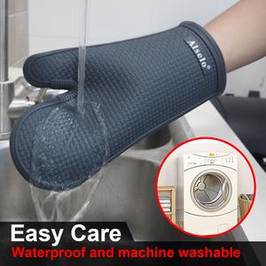 Une paire de texture tissée silicone <span class=keywords><strong>anti</strong></span>-dérapant gris résistant à la <span class=keywords><strong>chaleur</strong></span> cuisson coton gants de four cuisine <span class=keywords><strong>barbecue</strong></span> gants de four - Product Image 3