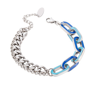 สร้อยข้อมือเหล็กไทเทเนียมแบบชั้นๆ ดีไซน์เรขาคณิตเคลือบสีน้ำเงิน สำหรับผู้ชายและผู้หญิง เครื่องประดับเสริม - Product Image 5