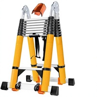Échelle télescopique pliable en aluminium de 20 pieds avec double barre d'équilibrage, sangles de sécurité, roues, sac à outils EN131