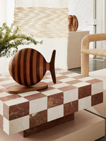 Table basse monolithique à motif de damier classique Table basse à blocage de couleur en forme de rectangle en marbre