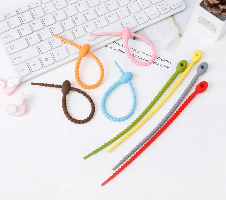 Factory Wholesale Colorful Reusable silicone Twist Tie Silicone Rubber Cable Tie Adjustable Tie wrap