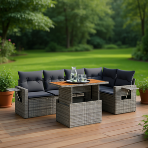 Conjunto de Sofá de Jardín de Ratán Gris con Mesa, Muebles de Exterior Impermeables, Diseño Contemporáneo, Cojines de Espuma de Alta Densidad - Product Image 2