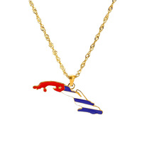 Collier Pendentif Femme en Acier Inoxydable Plaqué Or 18K avec Chaîne en Bambou et Carte Nationale Émaillée, Style Créatif et Tendance, Vente en Gros