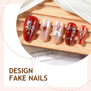 <span class=keywords><strong>Uñas</strong></span> Postizas Acrílicas Almendradas Rojas Cereza Hechas a Mano al por Mayor para Mujer - Product Image 2