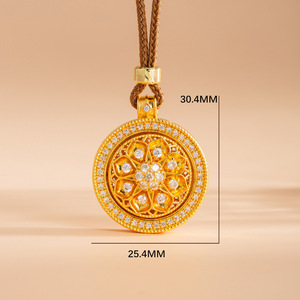 Collier pendentif fleur en cuivre Ruyi doré, chaîne en bambou à cinq couches plaqué or, serti <span class=keywords><strong>de</strong></span> cristaux et <span class=keywords><strong>strass</strong></span>, cadeau unisexe - Product Image 2