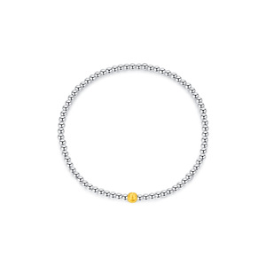 S925 Silver Classic Two Tone Beaded Chain <b>Bracelet</b> <b>Adjustable</b> Silver Tone with <b>Gold</b> Accent Bead for Daily Wear and Layering - Product Image 1
